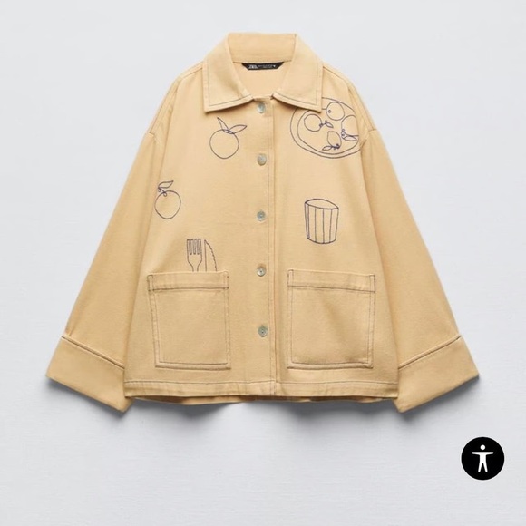 Zara Jackets & Blazers - Zara Yellow Blue Embroidered Chore Buttoned Jacket